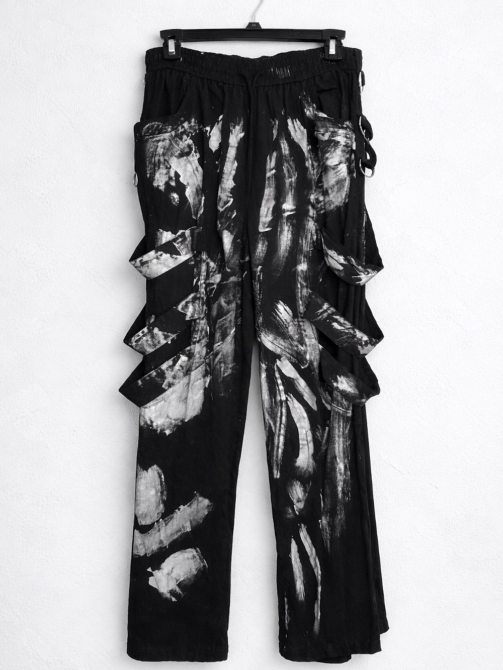 Black & Silver Abstract Strap Cargo Pants